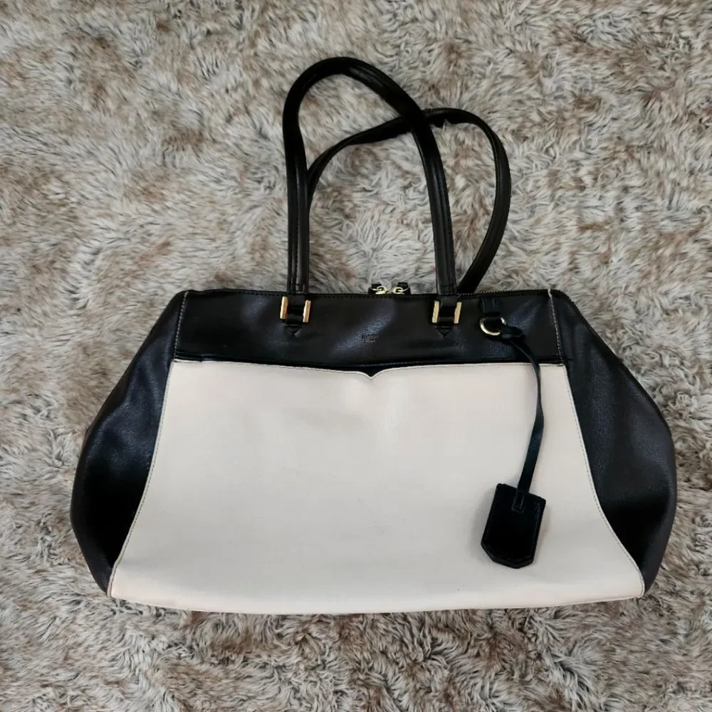 Tutilo Black and White Faux‎ Leather Tote Bag